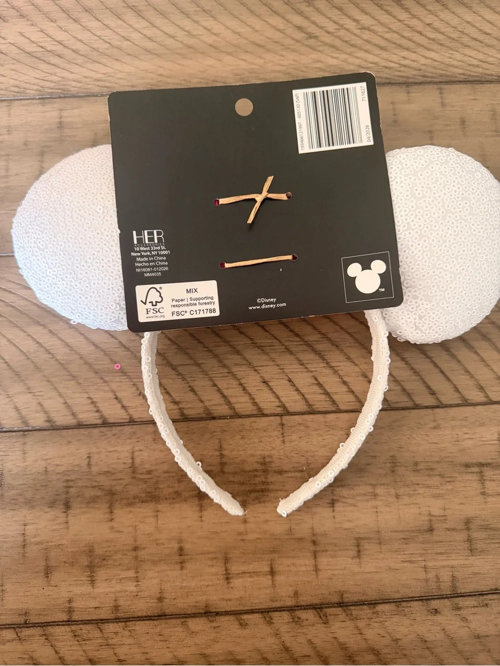 [Disney] NWT White & Pink Sequin Cupcake Mickey Minnie Ears